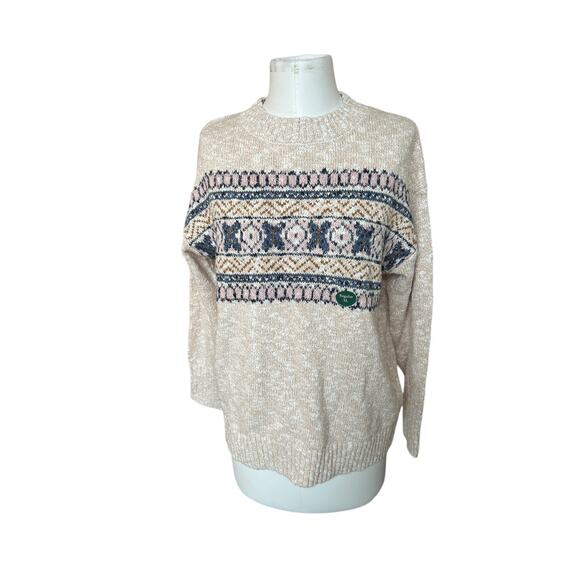 NEW L.L. Bean Cotton Ragg Crewneck Fair Isle Sweater in Tan sz XL Gorpcore Cozy - Picture 13 of 13